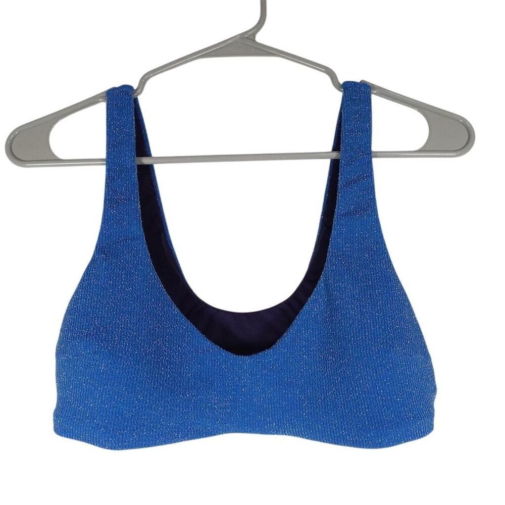 NWOT Sample Andie Women's Delray Bikini Top Small Blue Metallic Padded Pullover
